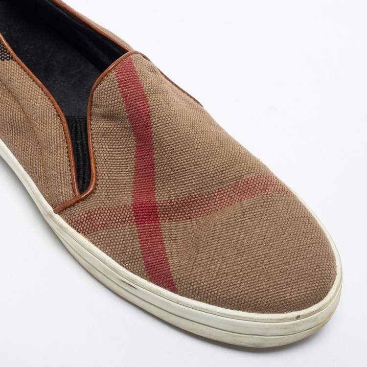 Pre Owned Burberry Multicolor Canvas And Leather Gauden Slip On Sneakers Size 38