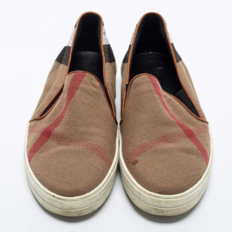 Pre Owned Burberry Multicolor Canvas And Leather Gauden Slip On Sneakers Size 38