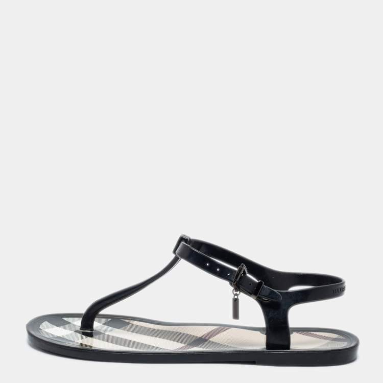 مملوكة مسبقًا Burberry Black House Check Rubber Flat Sandals Size 37