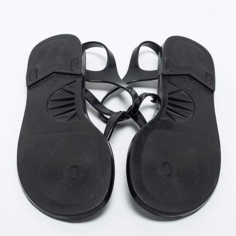 مملوكة مسبقًا Burberry Black House Check Rubber Flat Sandals Size 37