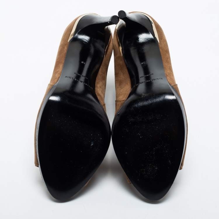 Pre Owned Burberry Brown Suede Peep Toe Ankle Booties Size 38