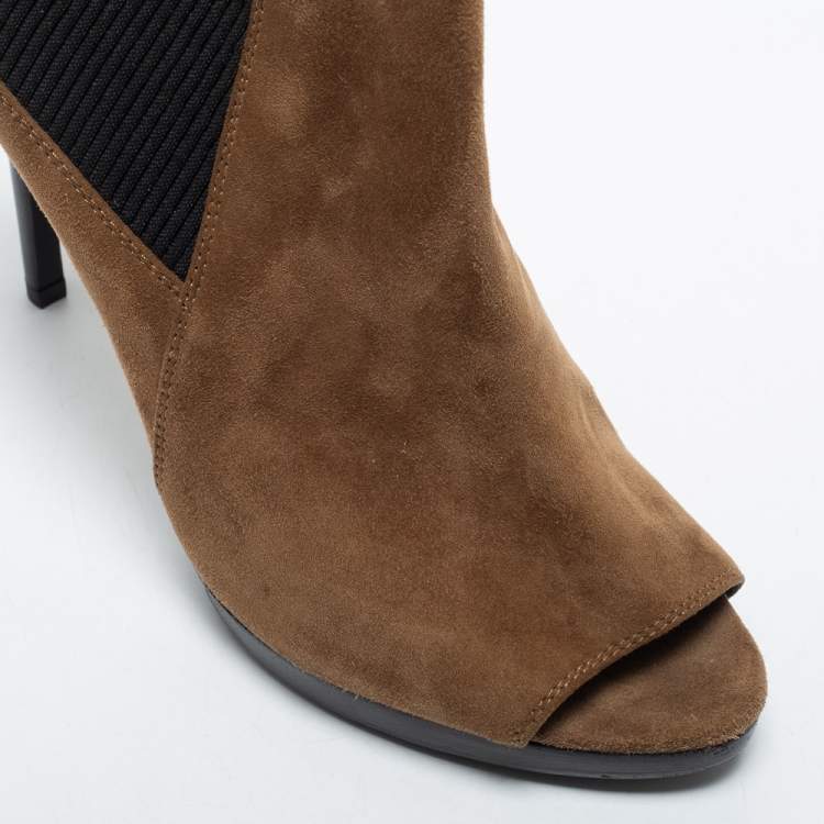 Pre Owned Burberry Brown Suede Peep Toe Ankle Booties Size 38