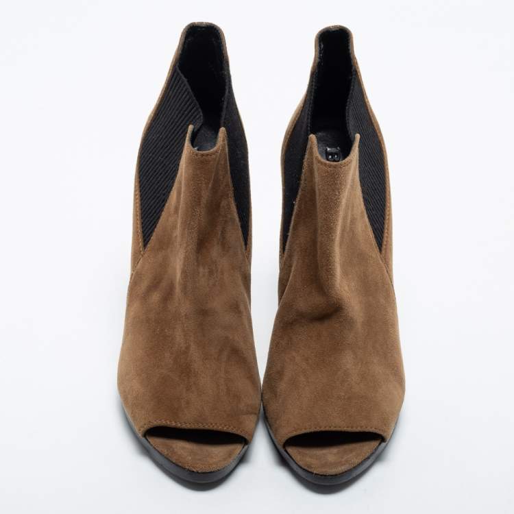Pre Owned Burberry Brown Suede Peep Toe Ankle Booties Size 38