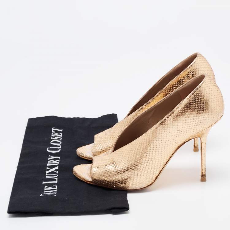 Pre Owned Burberry Metallic Embossed Snakeskin Peep Toe Pumps Size 39