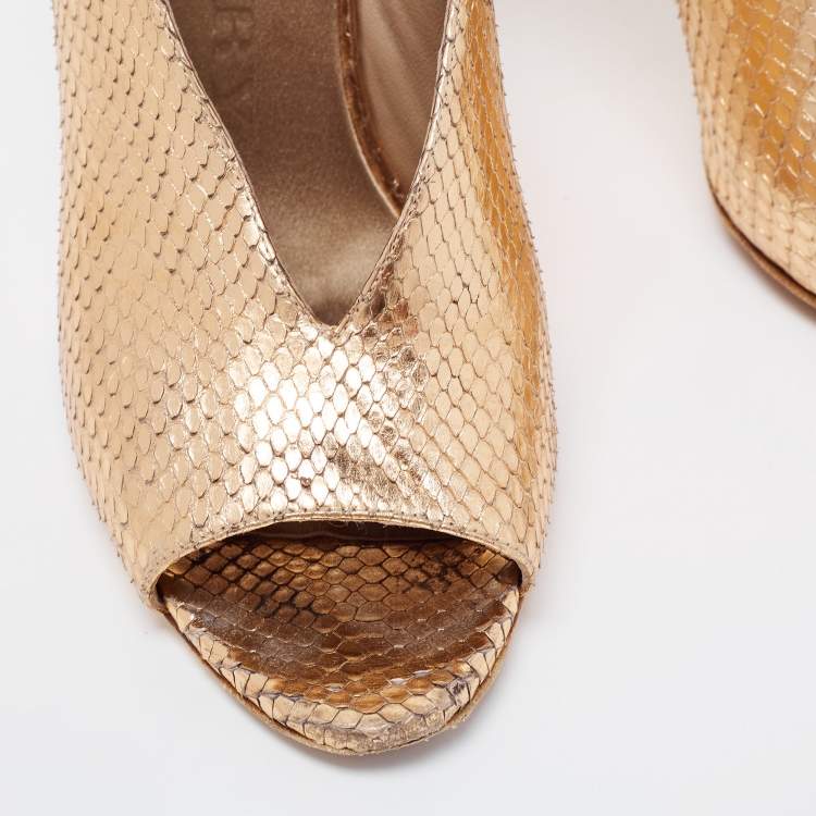 Pre Owned Burberry Metallic Embossed Snakeskin Peep Toe Pumps Size 39