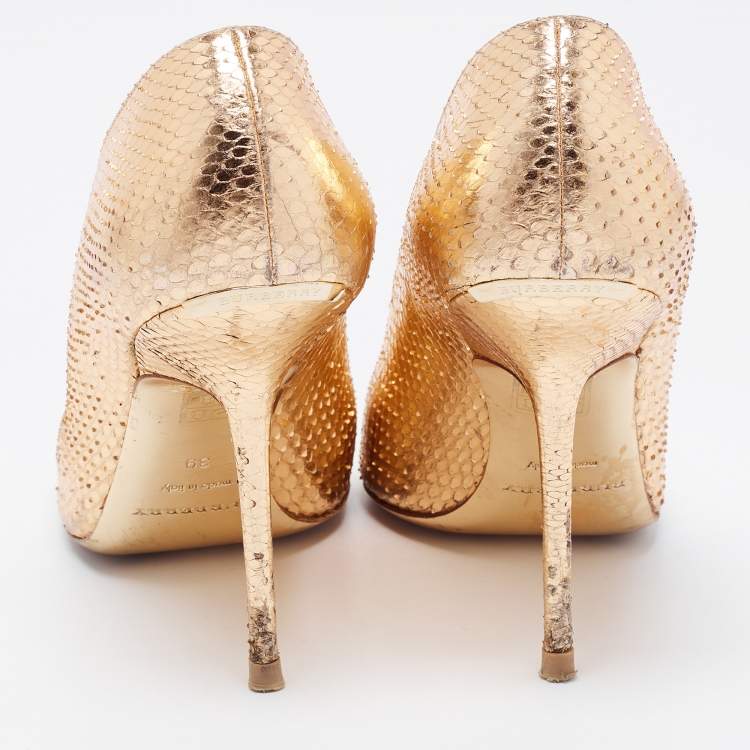Pre Owned Burberry Metallic Embossed Snakeskin Peep Toe Pumps Size 39