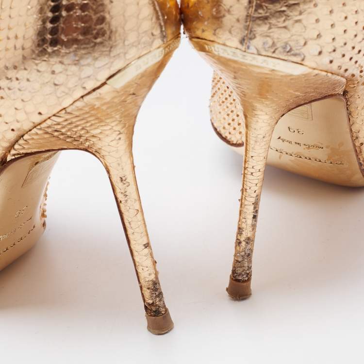 Pre Owned Burberry Metallic Embossed Snakeskin Peep Toe Pumps Size 39