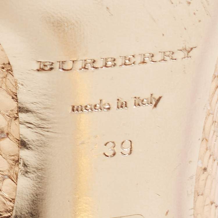 Pre Owned Burberry Metallic Embossed Snakeskin Peep Toe Pumps Size 39