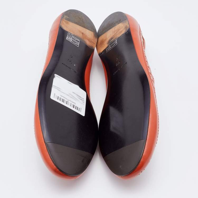 Pre Owned Burberry Multicolor Brogue Leather and Haymarket Check Canvas Tudor Ballet Flats Size 38