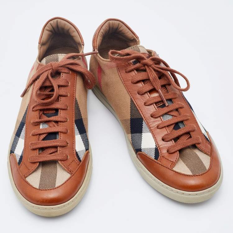 Pre Owned Burberry Multicolor Leather and Nova Check Canvas Low Top Sneakers Size 37