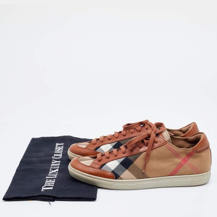 Pre Owned Burberry Multicolor Leather and Nova Check Canvas Low Top Sneakers Size 37
