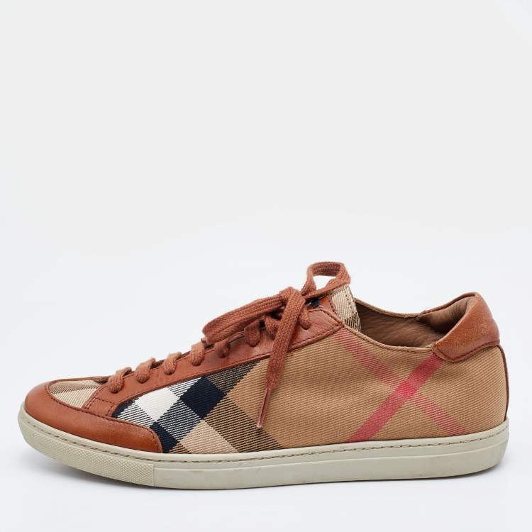 Pre Owned Burberry Multicolor Leather and Nova Check Canvas Low Top Sneakers Size 37