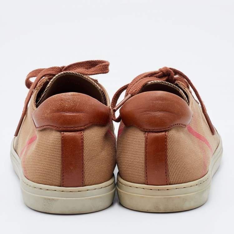 Pre Owned Burberry Multicolor Leather and Nova Check Canvas Low Top Sneakers Size 37