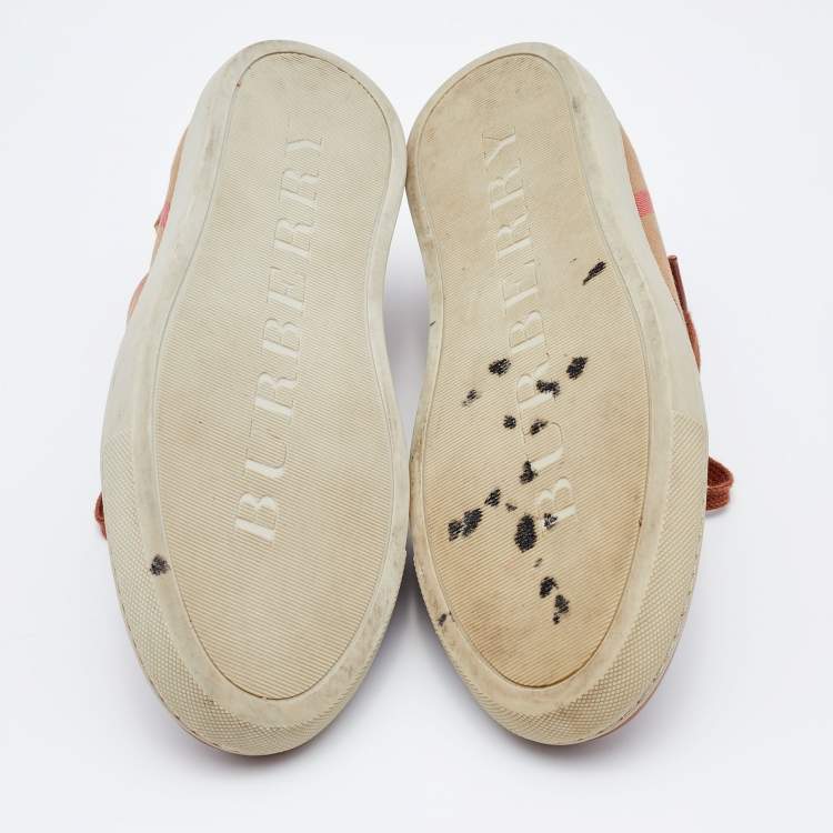 Pre Owned Burberry Multicolor Leather and Nova Check Canvas Low Top Sneakers Size 37