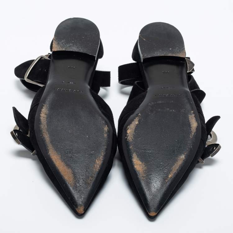 Pre Owned Burberry Black Suede Monroe Ankle Cuff Flats Size 38.5