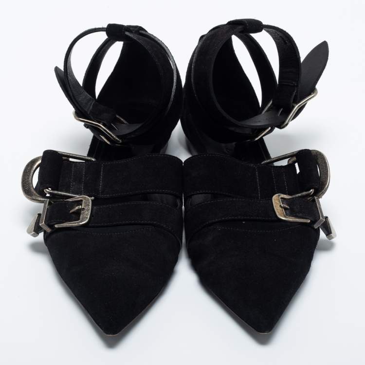 Pre Owned Burberry Black Suede Monroe Ankle Cuff Flats Size 38.5