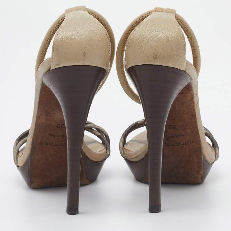 Pre Owned Burberry Multicolor Smoked Check Coated Canvas and Leather Ankle Strap Sandals Size 39