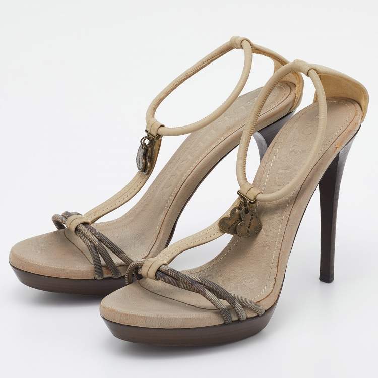 Pre Owned Burberry Multicolor Smoked Check Coated Canvas and Leather Ankle Strap Sandals Size 39
