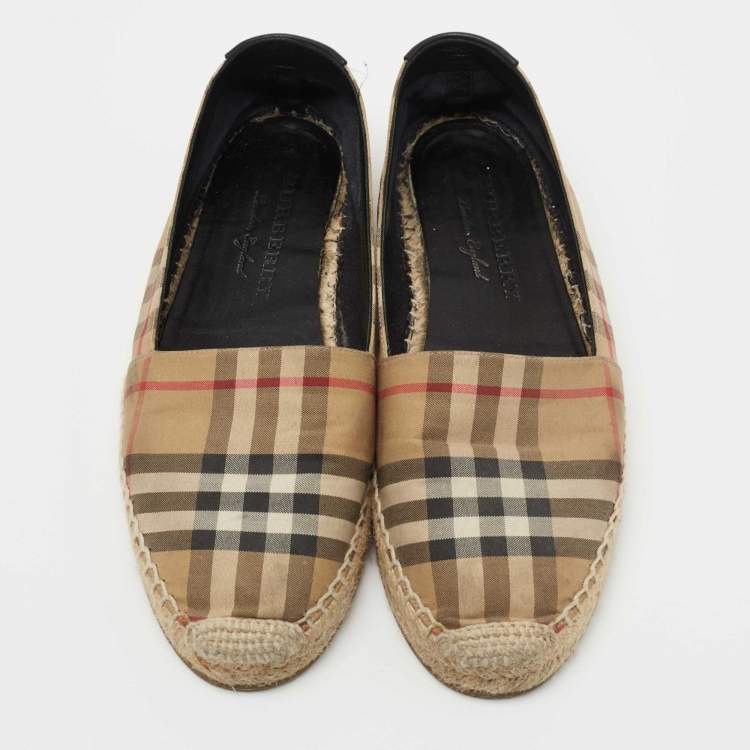Pre Owned Burberry Beige House Check Fabric Espadrille Flats Size 37.5
