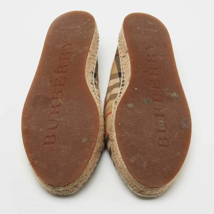 Pre Owned Burberry Beige House Check Fabric Espadrille Flats Size 37.5