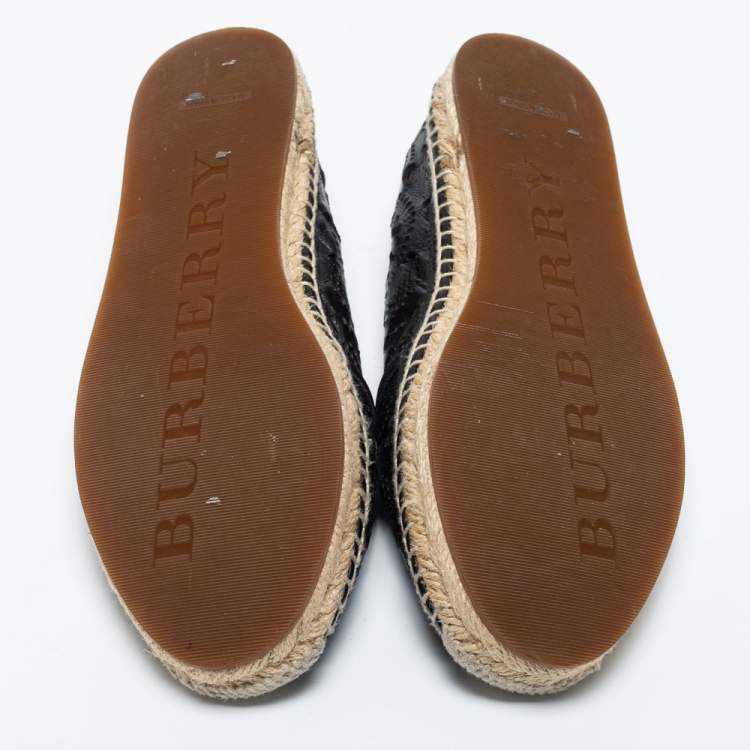 Pre Owned Burberry Black Laser Cut Leather Espadrille Flats Size 36