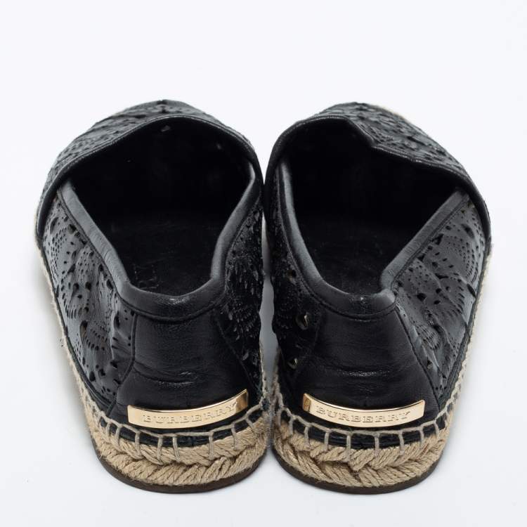Pre Owned Burberry Black Laser Cut Leather Espadrille Flats Size 36