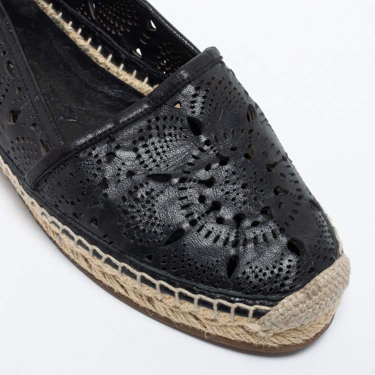 Pre Owned Burberry Black Laser Cut Leather Espadrille Flats Size 36