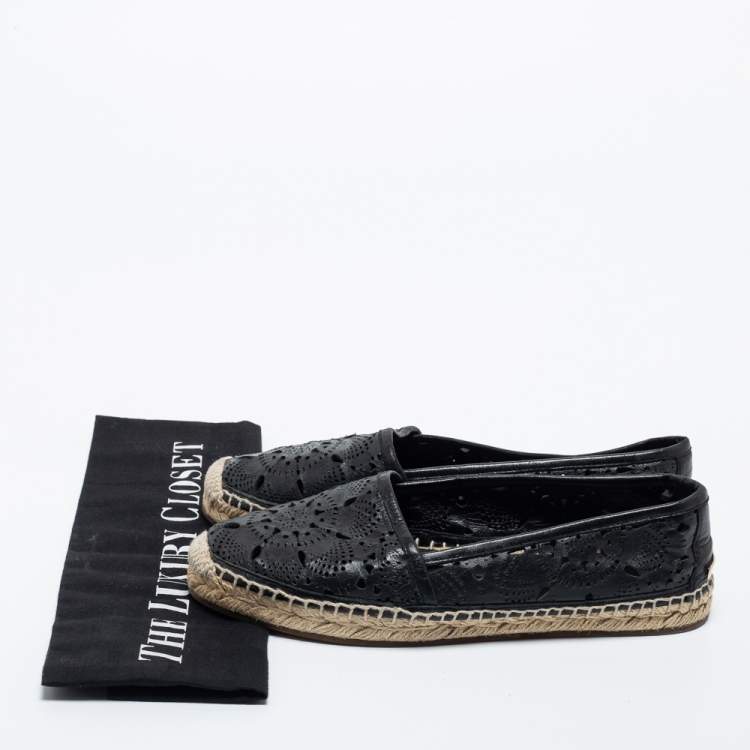 Pre Owned Burberry Black Laser Cut Leather Espadrille Flats Size 36