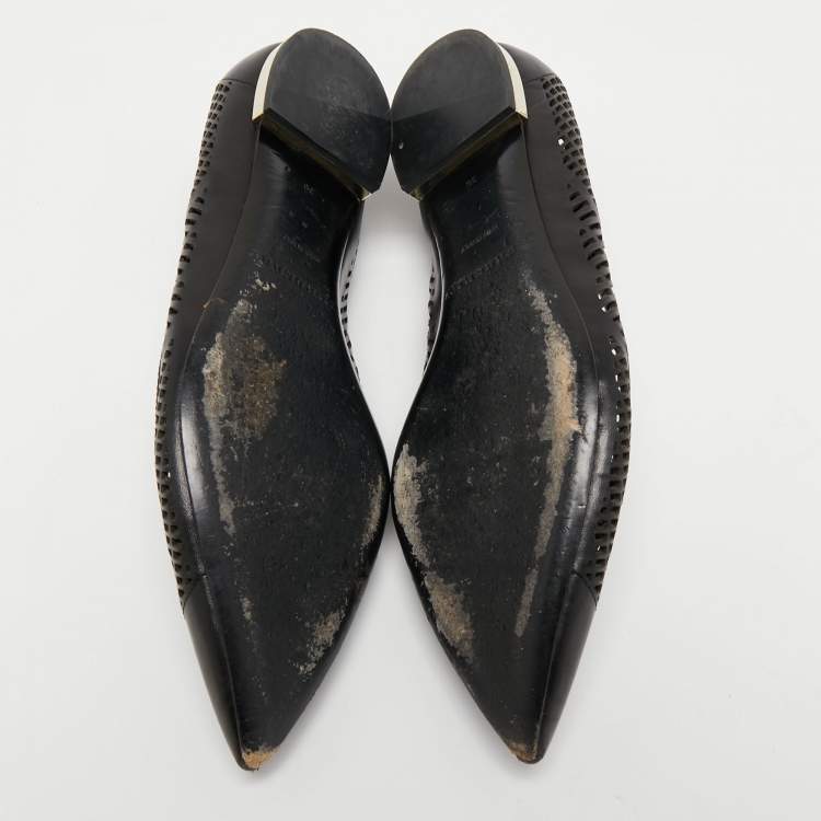 Pre Owned Burberry Black Laser Cut Leather Ballet Flats Size 36
