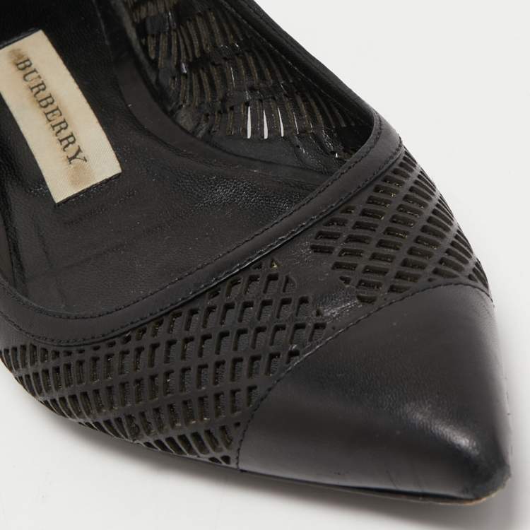 Pre Owned Burberry Black Laser Cut Leather Ballet Flats Size 36