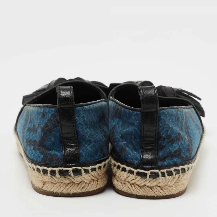 Pre Owned Burberry Blue/Black Snake Print Canvas and Leather Tassel Espadrilles Size 36