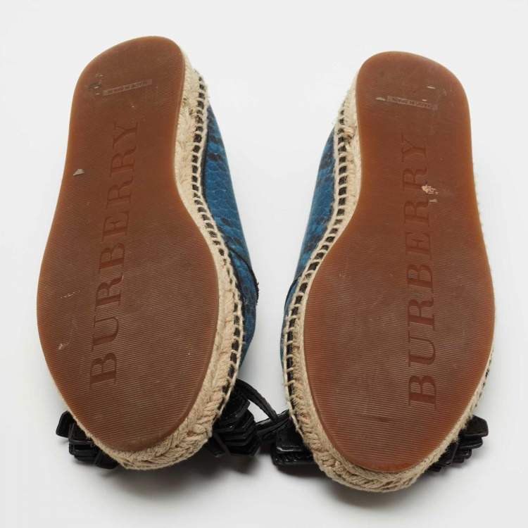 Pre Owned Burberry Blue/Black Snake Print Canvas and Leather Tassel Espadrilles Size 36