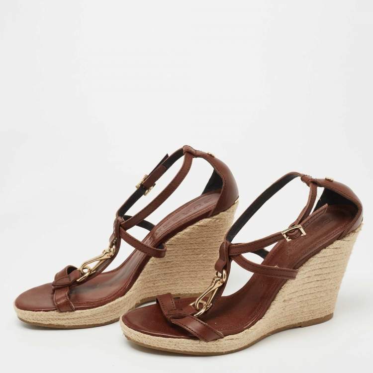 مملوكة مسبقًا Burberry Brown Leather Wedge Sandals Size 41
