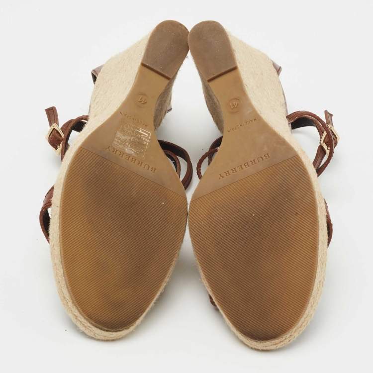مملوكة مسبقًا Burberry Brown Leather Wedge Sandals Size 41