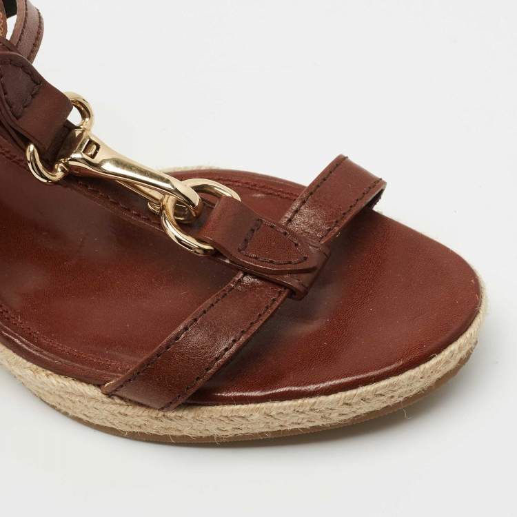 مملوكة مسبقًا Burberry Brown Leather Wedge Sandals Size 41