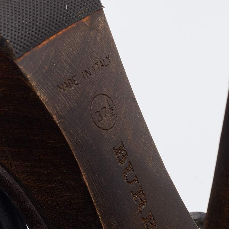 Pre Owned Burberry Dark Brown Leather T-Strap Platform Sandals Size 37.5