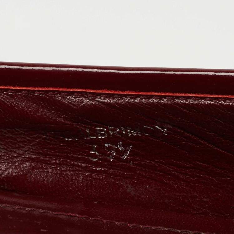 Pre Owned Burberry Burgundy Leather and Nova Check Canvas Buckle Ballet Flats Size 37.5