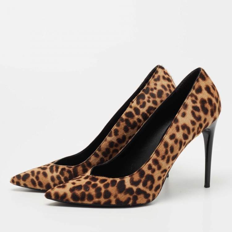 Pre Owned Burberry Brown Calf Hair Collins Pointed Toe Pumps Size 39