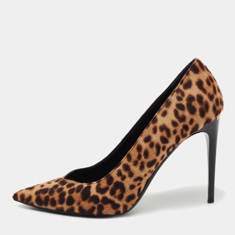 Pre Owned Burberry Brown Calf Hair Collins Pointed Toe Pumps Size 39