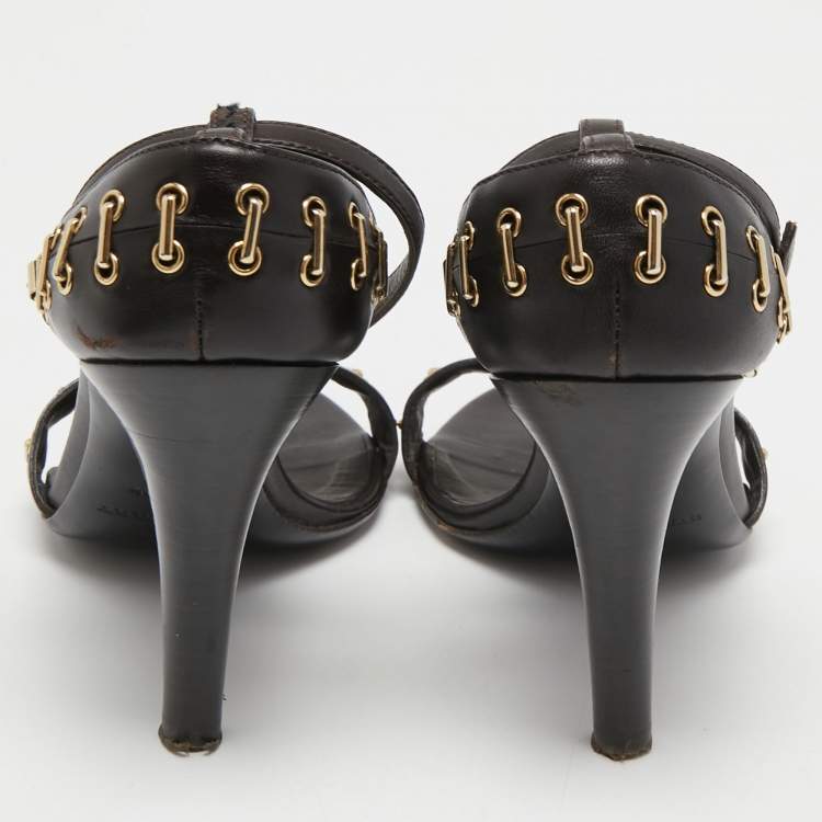 Pre Owned Burberry Dark Brown Leather Ankle Strap Sandals Size 36