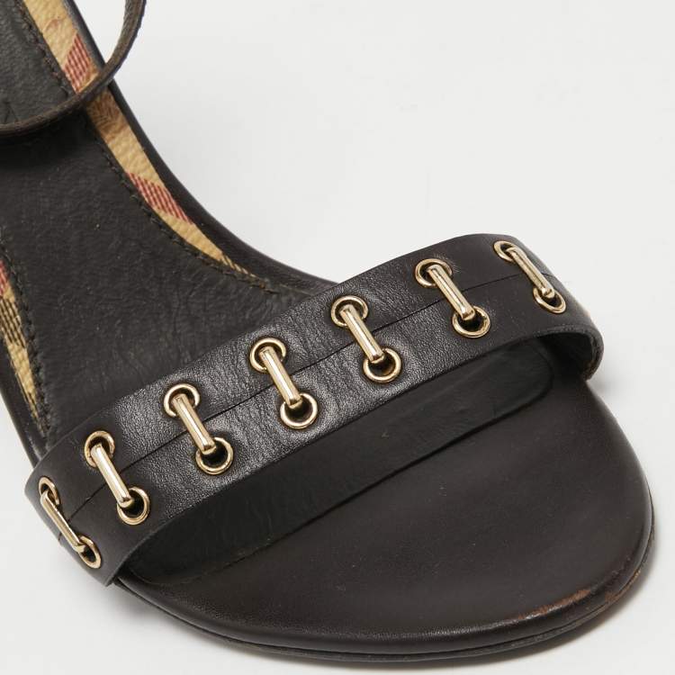 Pre Owned Burberry Dark Brown Leather Ankle Strap Sandals Size 36