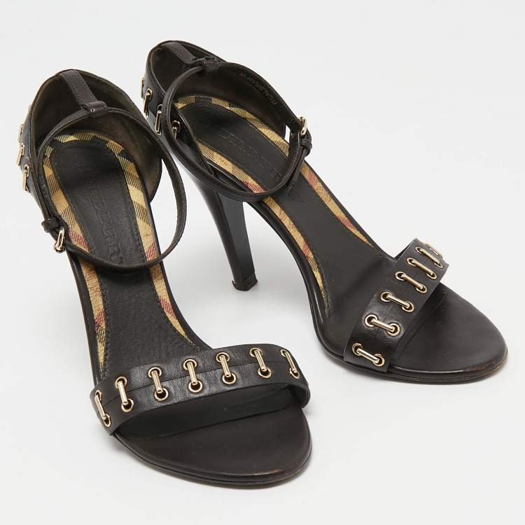 Pre Owned Burberry Dark Brown Leather Ankle Strap Sandals Size 36