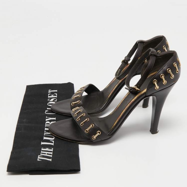 Pre Owned Burberry Dark Brown Leather Ankle Strap Sandals Size 36