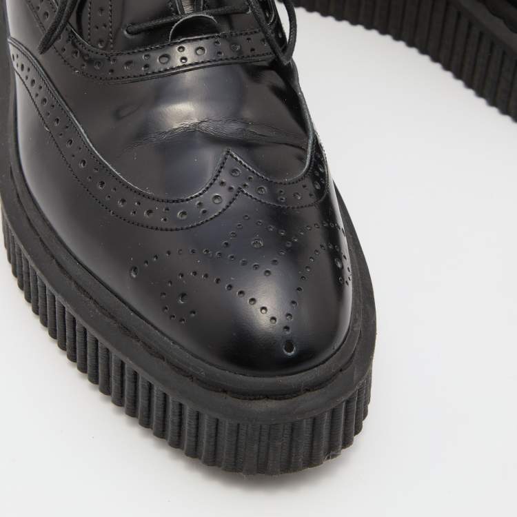 Pre Owned Burberry Black Brogue Leather Chelsam Lace Up Platform Oxfords Size 37.5