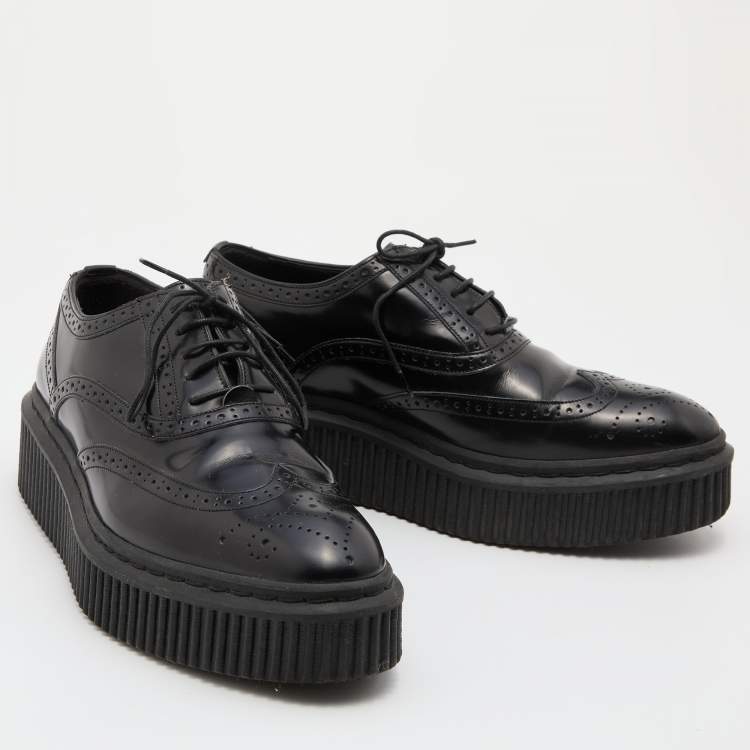 Pre Owned Burberry Black Brogue Leather Chelsam Lace Up Platform Oxfords Size 37.5