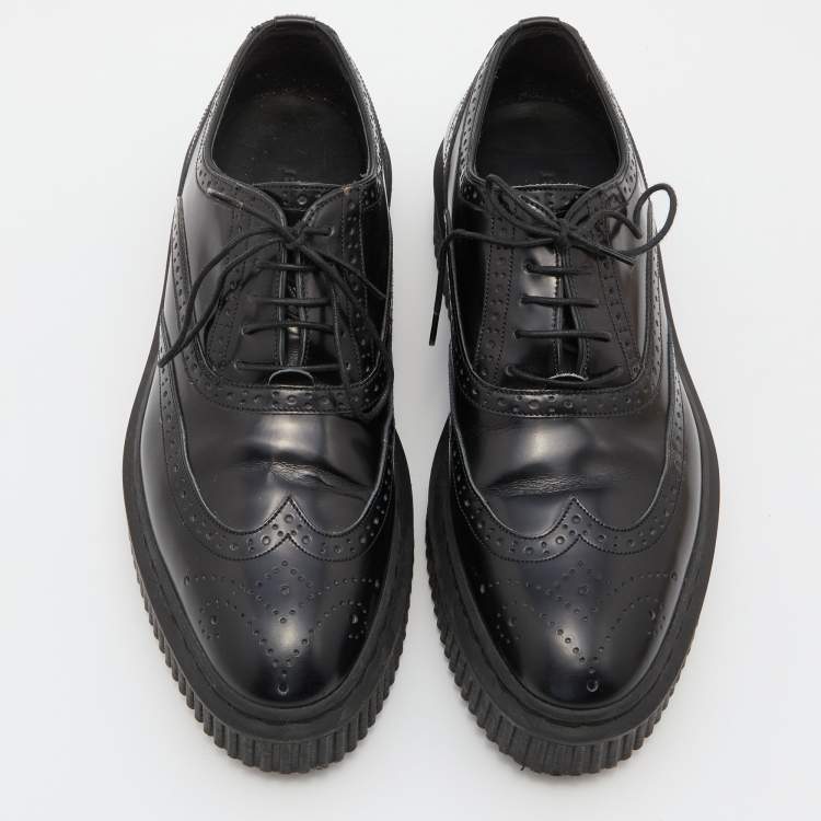 Pre Owned Burberry Black Brogue Leather Chelsam Lace Up Platform Oxfords Size 37.5