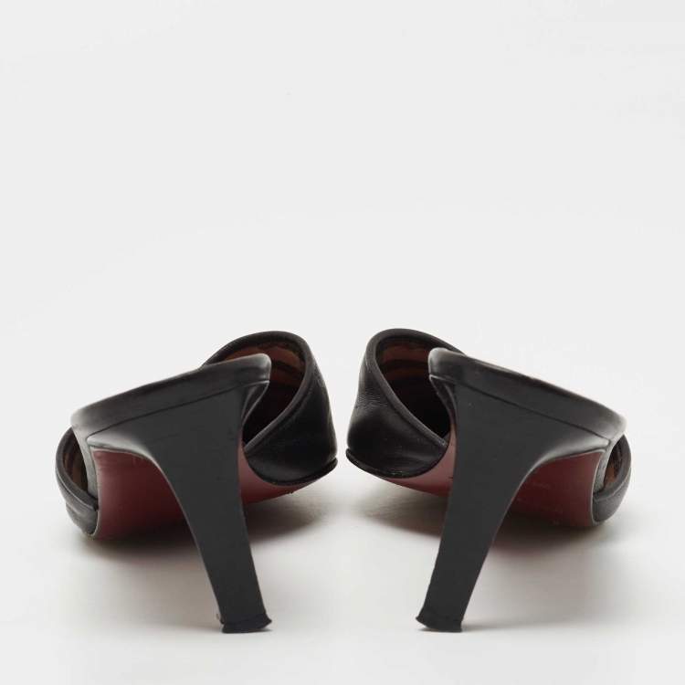 Pre Owned Burberry Black Leather Pointed Toe Mules Size 38.5