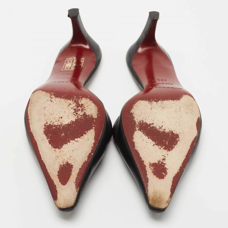Pre Owned Burberry Black Leather Pointed Toe Mules Size 38.5