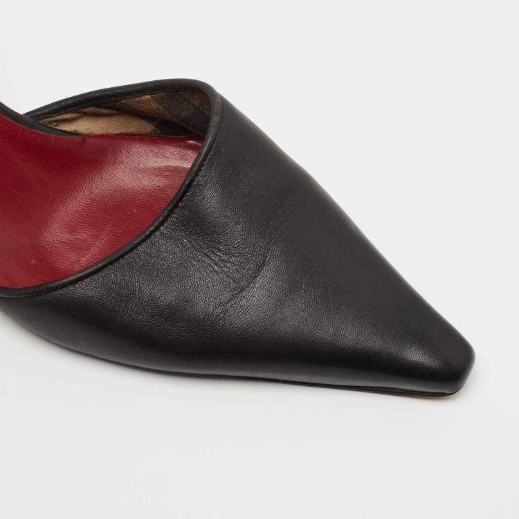 Pre Owned Burberry Black Leather Pointed Toe Mules Size 38.5