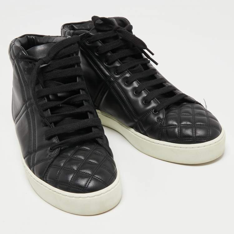 Pre Owned Burberry Black Quilted Leather High Top Sneakers Size 38.5